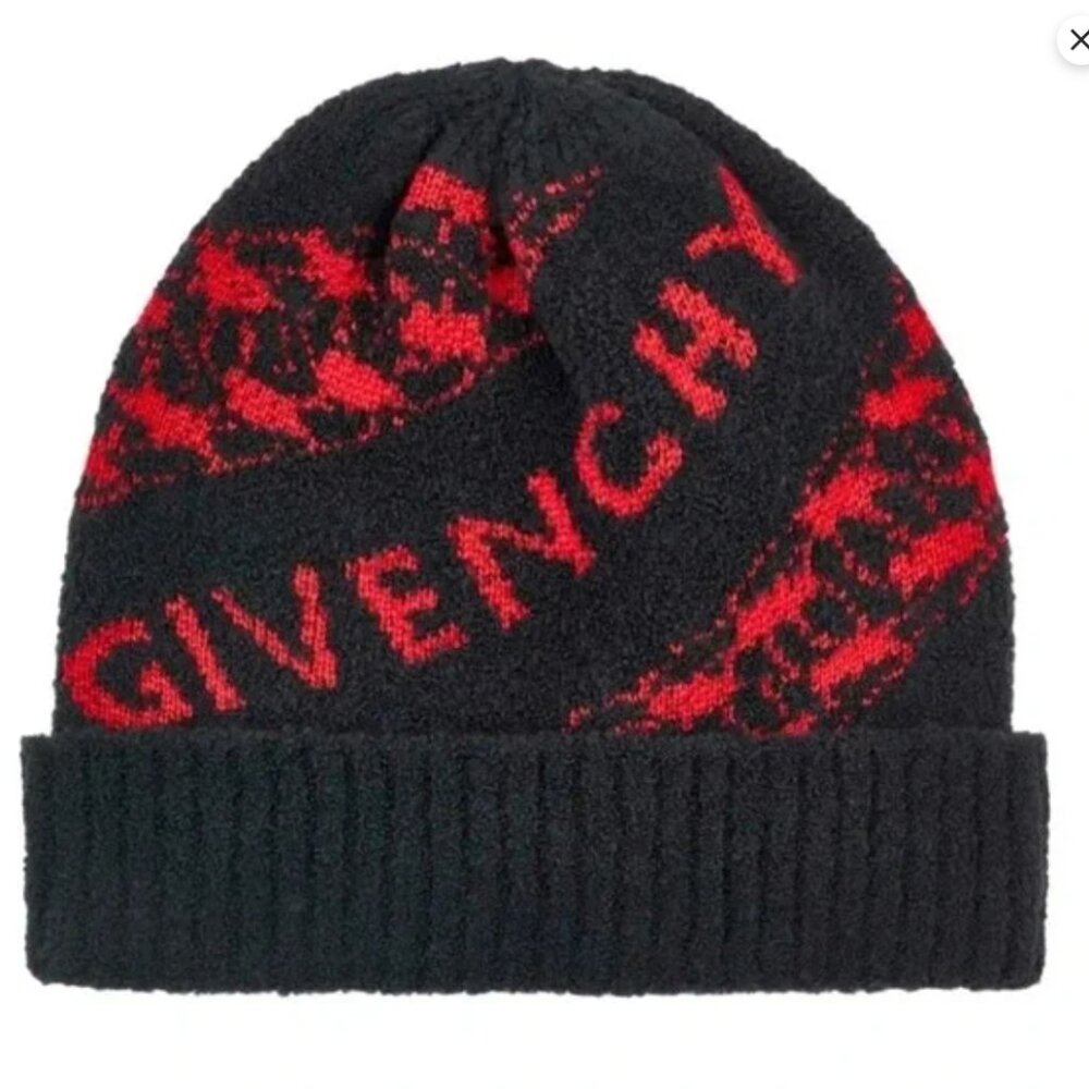Givenchy Unisex Houndstooth Logo Wool Blend Beanie